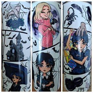 Wednesday Addams & Enid GLOW IN THE DARK 20 oz Skinny Tumblers With Lid & Straw